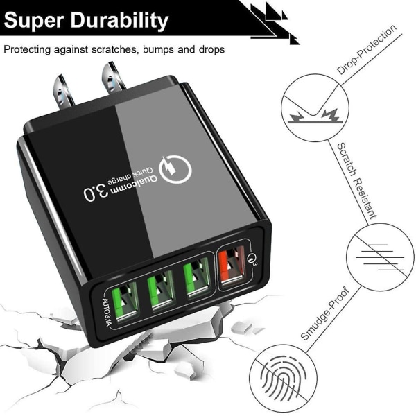 Hurtig opladning 3.0 Usb opladningsadapter 4 porte Usb strømforsyning Wi