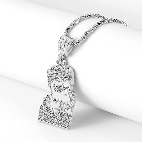 Helt isbelagd CZ 18K guldpläterad 316L rostfritt stålhänge för män (Silver)