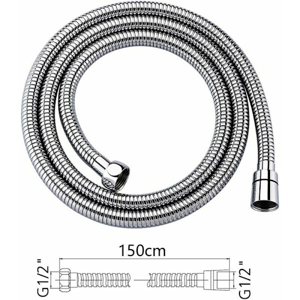Universell duschslang (G1/2\", 1,5m), anti-kink och anti-twist duschslang, rostfritt stål, silverbeslag