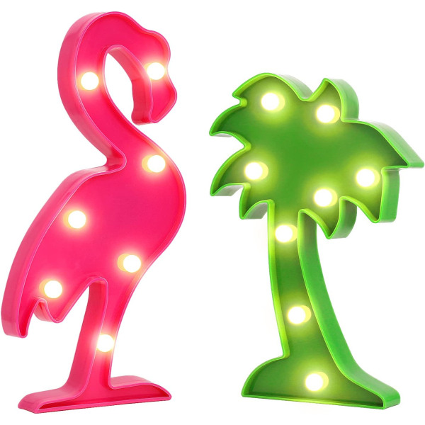 Trooppiset Luau-juhlatarvikkeet Flamingos Palm Trees -merkkivalo