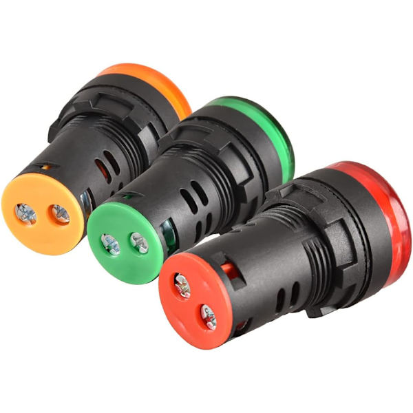 3-pack 22mm LED-indikatorlampor, AD16-22D/S, 12V DC 20mA, röd grön, gul
