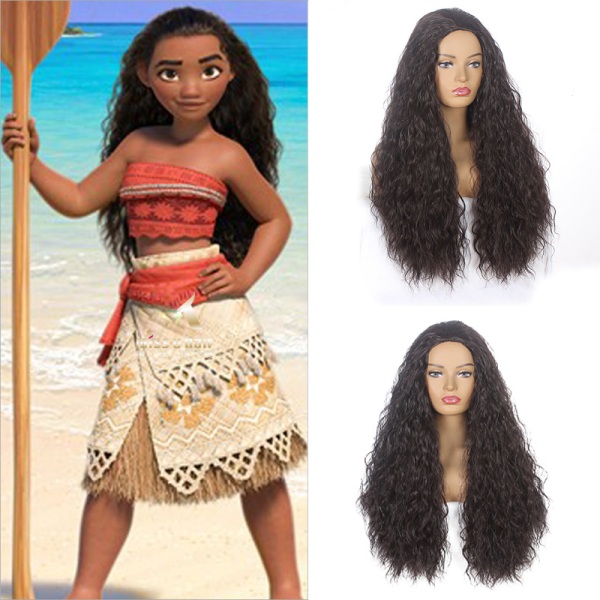 Tyttöjen pörröinen Moana-peruukki, prinsessan kihara cosplay-juhlaperuukki