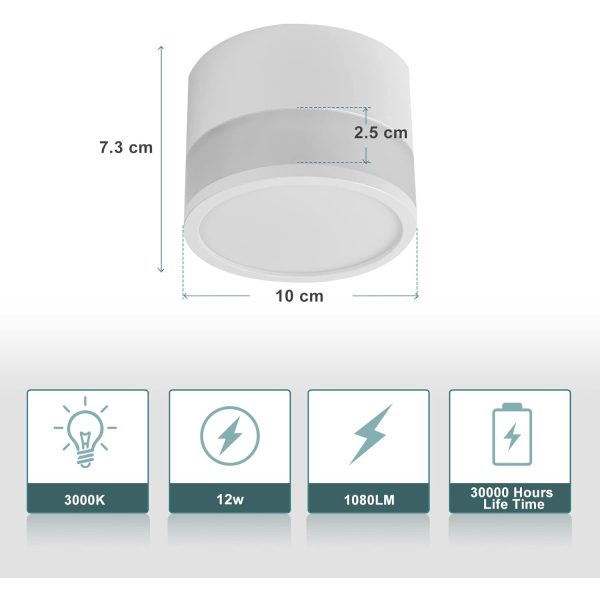 LED-takspotlight 12W 3000K Rund Vit Varm Vit Taklampa