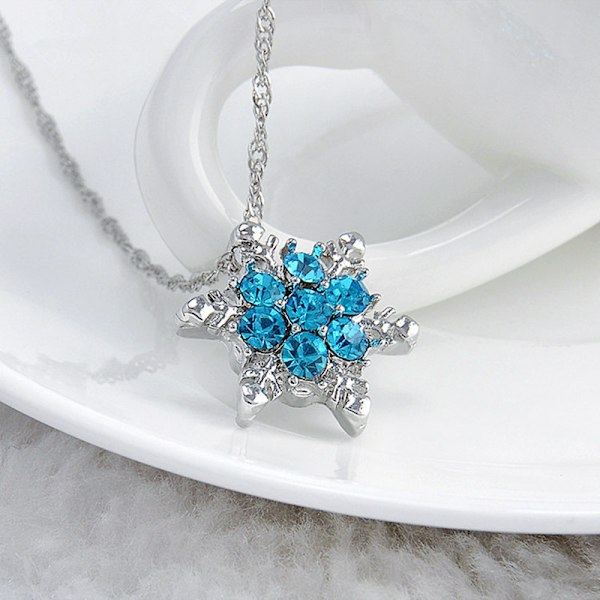 Snöflinga Hänge Smycke Rhinestone Halsband Koreansk Mode Kvinnor Blå S
