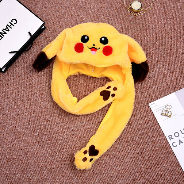 Rolig leksak kaninhatt PIKACHU hatt klämma öron airbag hatt rörlig söt plyschhatt/djurhatt som present