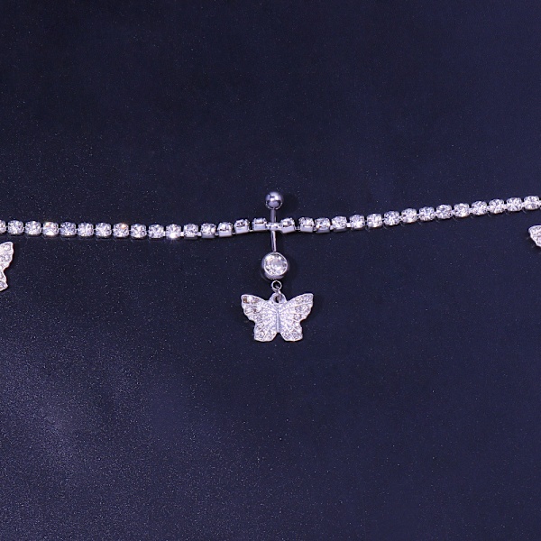 Boho Fjärilsmidjekedja Rhinestone Body Chains Kristall Magkedjor Sommarfest Kroppssmycken för Kvinnor och Flickor