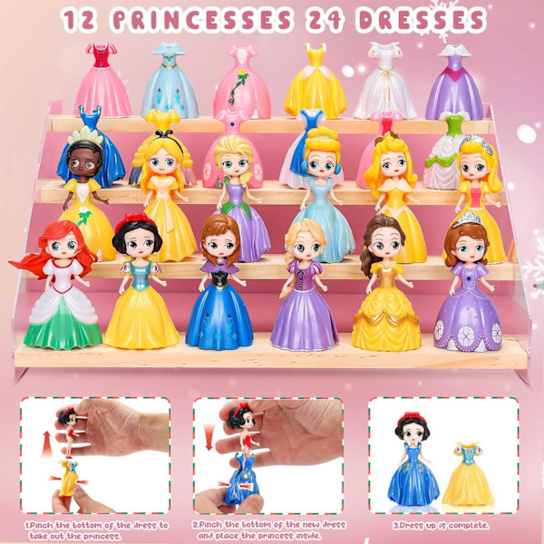 12 Prinsessor Figurer Leksak med 24 Kläder Prinsessa Deformationsleksaker Perfekt Dek