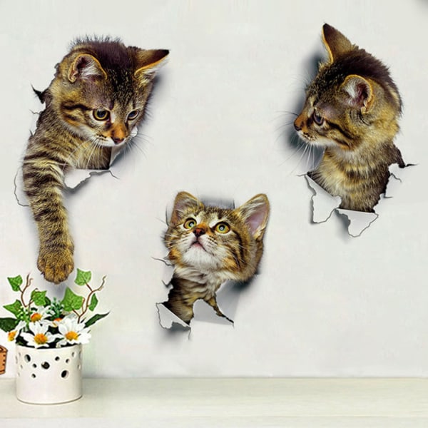6 kpl 3D itsekiinnittyviä kissan seinätarroja, lasten seinätarroja/poisto