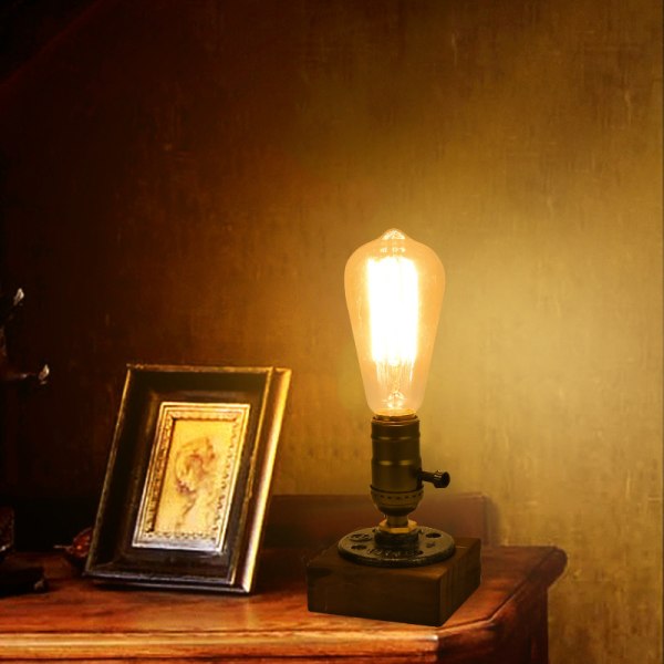 Vintage industriel bordlampefod til E26 Edison-pære, antik steampunk-stil dekorativ lampe, vintage bordlampe dekorativ sengebord, til stue soveværelse cafe bar, US-standard (pære ikke inkluderet)