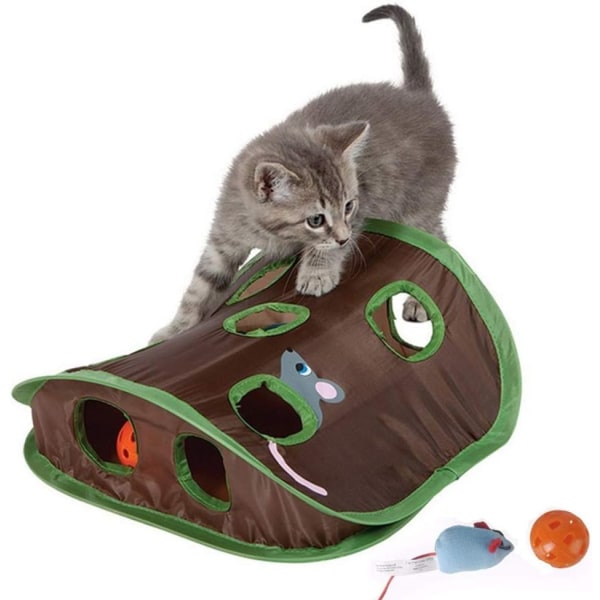 Cat Toy, Foldable Cat Toy with 9 Holes, Mouse and Ball Interactiv