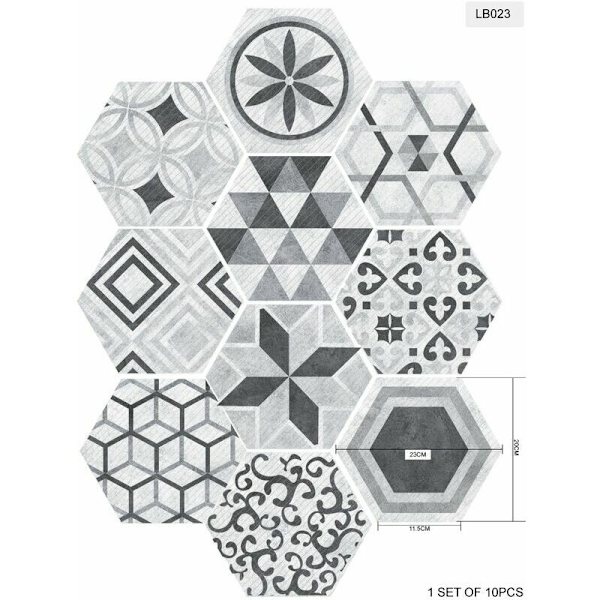 Självhäftande kakelplattor i hexagonalt industriellt utseende, halkfria, 200 mm x 230 mm, 10 st