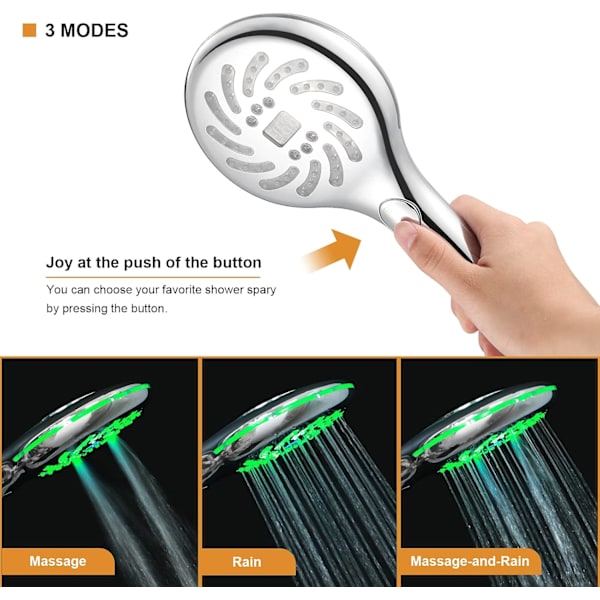 LED-duschhuvud med LCD-display för digital temperatur, 3 färgskiftande shower