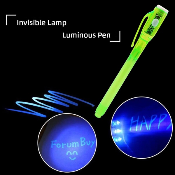 4 stk. bærbar usynlig pen skyggeløs pen pen med UV-lys usynlig blæk pen lys pen