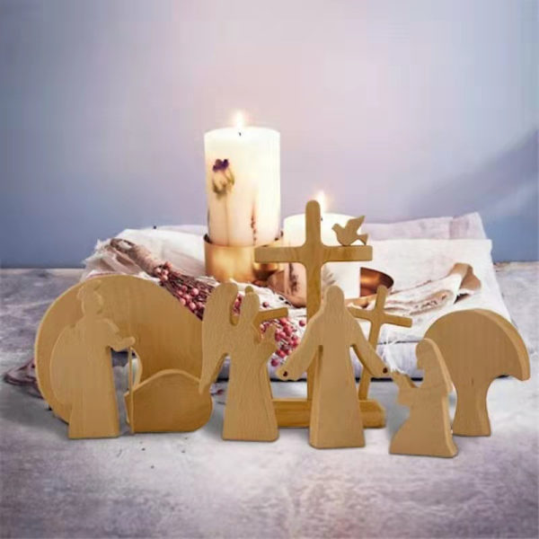 Påsk Scen Trä Dekoration Påsk Dekor Trä Kors Uppståndelse Scen Dekor Trä Nativity