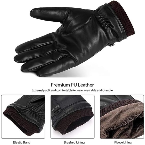 Vinter Varma PU Läder Pekskärm Handskar för Män Kvinnor Termiska Fleece Foder Anti-Slip Vantar för Utomhus Sport Körning Motor Löpning Camping, Svart