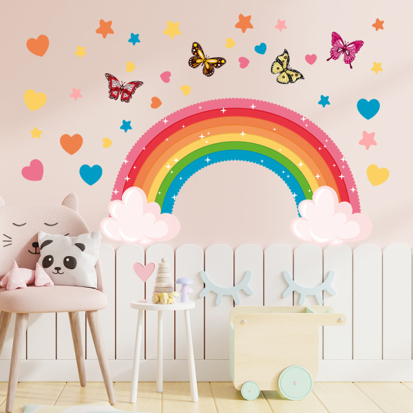 Rainbow Wall Stickers Watercolor Star Butterfly Heart Removable W