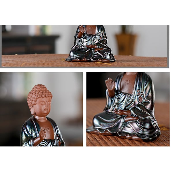 11,5 cm Buddha Figurine Have Solcellelys Siddende Buddha Statue Zen Have