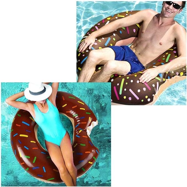Uppblåsbar simring Donut boj Donuts uppblåsbar poolring Donut form flytande ring luftmadrass stor sommar pool strandleksak brun 90cm
