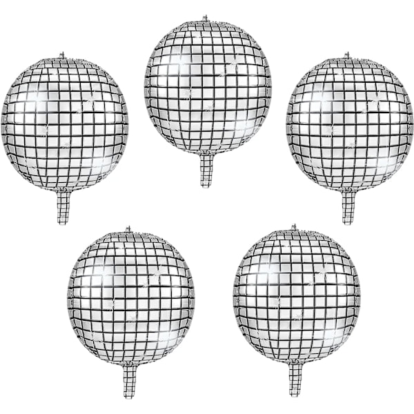 5 st 22 tum 4D Disco Ball Ballonger Stora Laser Folieballonger Metalliska Spegelballonger för Disco Dansfest Födelsedagsfest Bröllopsceremoni (Basic Style)