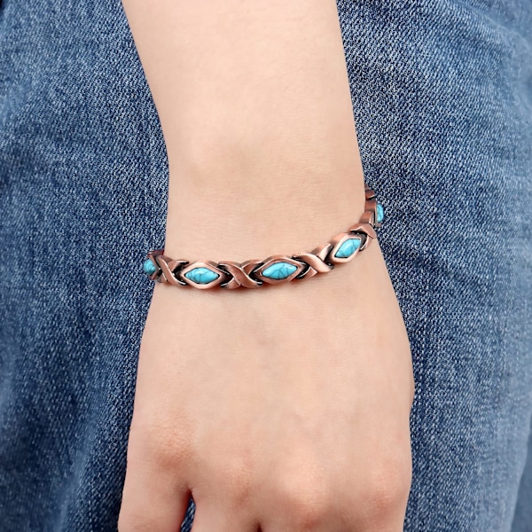 Turkos Armband i ren koppar för damer - Behandling med magnetterapi