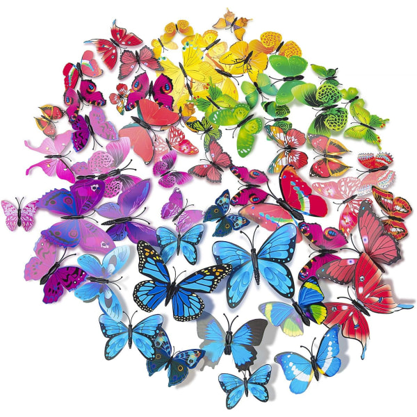 12 x STK 3D fargerike sommerfuglveggklistremerker DIY Art Decor Crafts