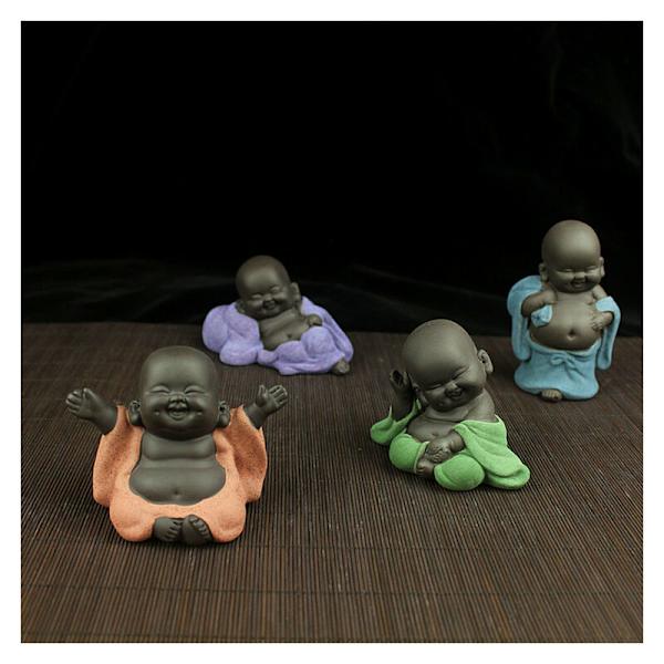 Buddha Smile Skulptur Liten Liten Baby Munk Prydnader Present Grön