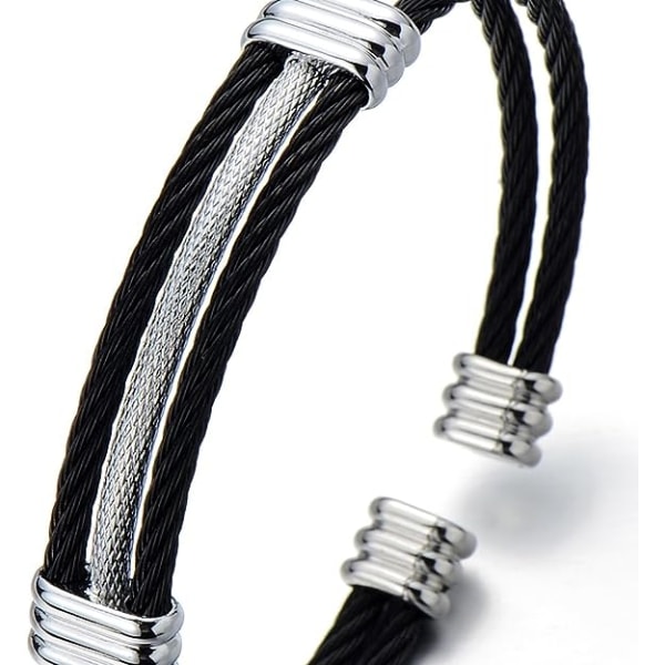 Rustfrit stål armbånd til mænd og kvinder - Justerbar snoet kabel