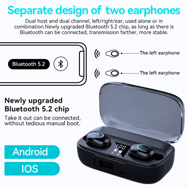 Bluetooth-headset 5.2 Touch Bluetooth-headset svart