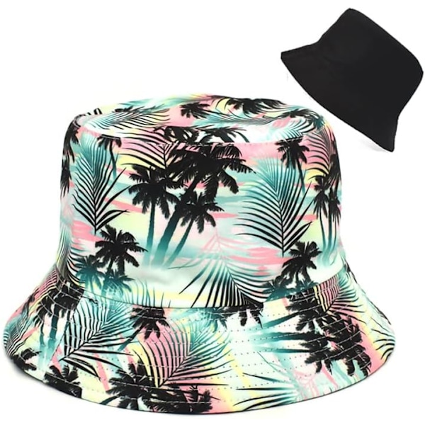 Bucket Hat Bomull Dobbeltsidig Brukbar Reversibel Solhatt for Kvinner Menn, Sommer