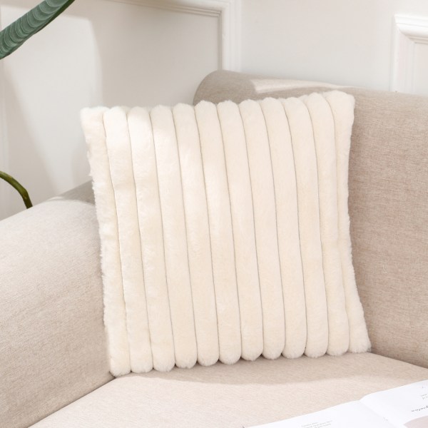 Solid Color Plush Pillow, Soft Striped Pillowcase, Cushion Cover