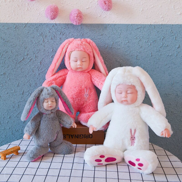 25CM Baby Sleeping Doll Simulerad Kanin Baby Doll Bekväm Sovande Docka Plyschdocka Födelsedagspresent för flickor och pojkar