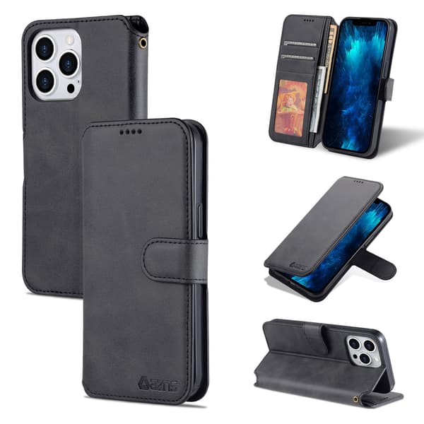 iPhone 14 Pro - Professionelt glat pung etui Svart