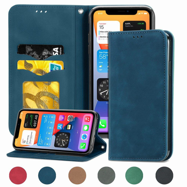 iPhone 12 - Stilig effektivt lommebokdeksel (FLOVEME) Mörkblå