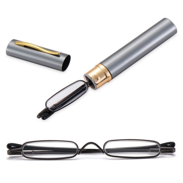 Læsebriller med styrke +1.0 - +4.0 med bærbar metalæske Guld +4.0