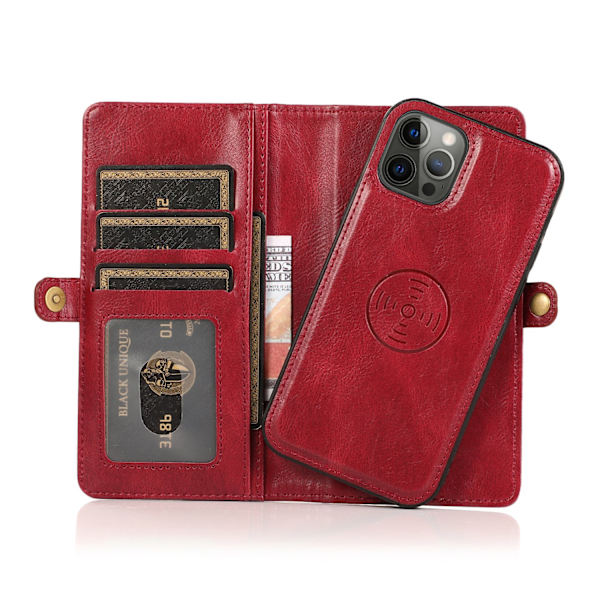 iPhone 15 Pro - Elegant Plånboksfodral i Lyxigt Läder med Korthållare Red