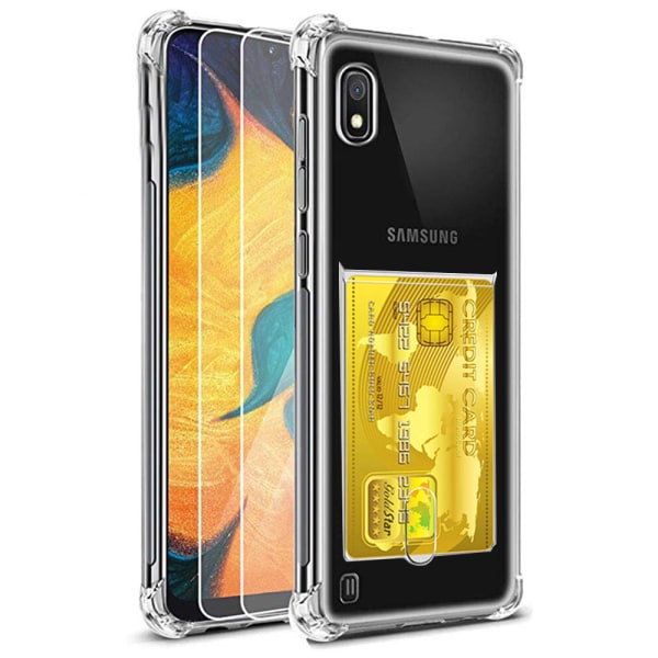 Samsung Galaxy A10 - Tyylikäs suojakuori korttilokerolla Transparent/Genomskinlig