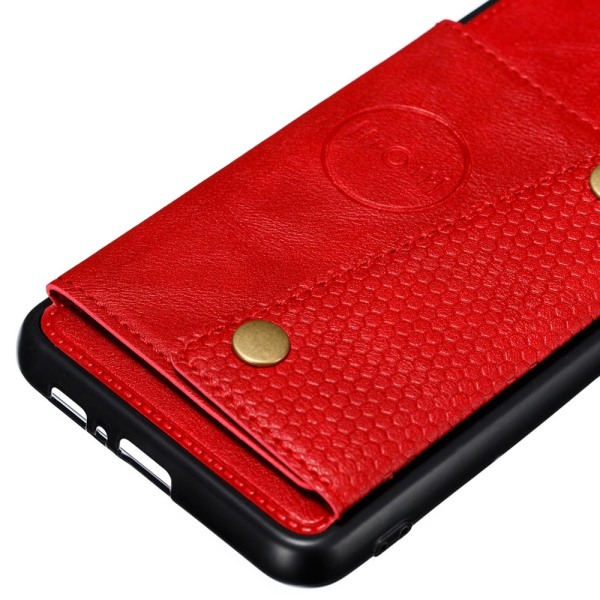 Samsung Galaxy A80 - Skyddande Retro Skal med Kortfack Röd