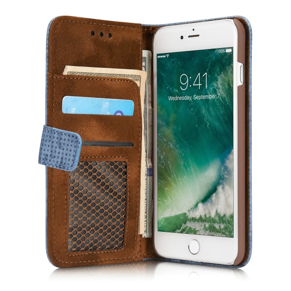 Lommebokdeksel i retrodesign fra LEMAN for iPhone 8 Plus Blå