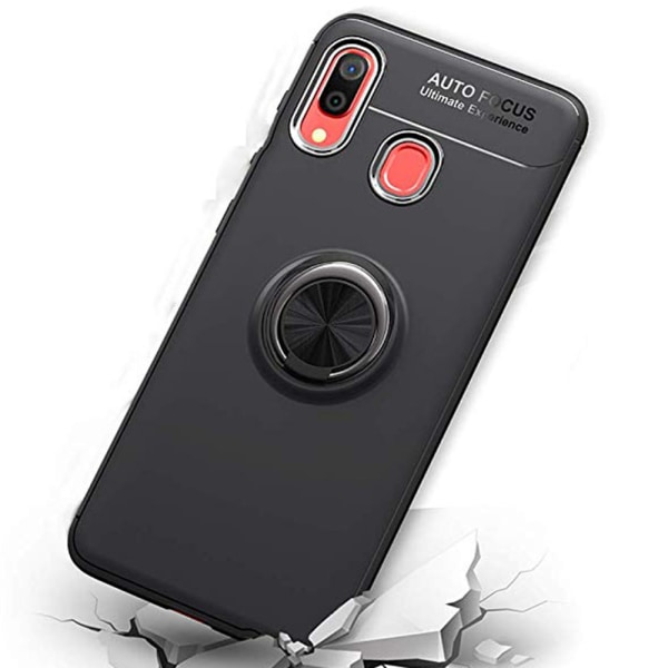 Samsung Galaxy A40 - Effektfullt Skyddsskal med Ringhållare Svart/Röd