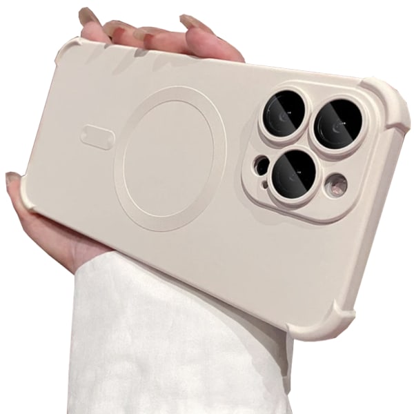 iPhone 13 Pro Max - Silikonskal med Magnetiskt Stötskydd Vintage Vit