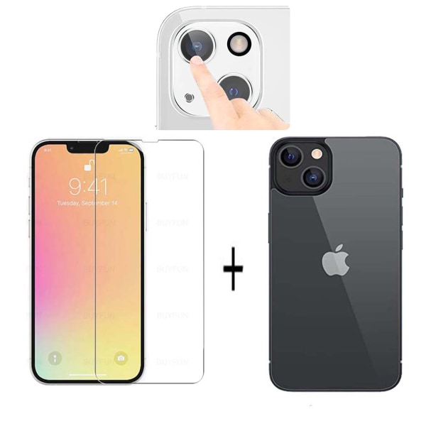 2-PACK 3in1 iPhone 14 Plus etu- ja takakameran linssisuojus 0,3 mm Transparent