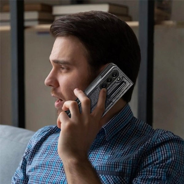 Läderfodral med pennhållare för Samsung Galaxy Z Fold 5 Black
