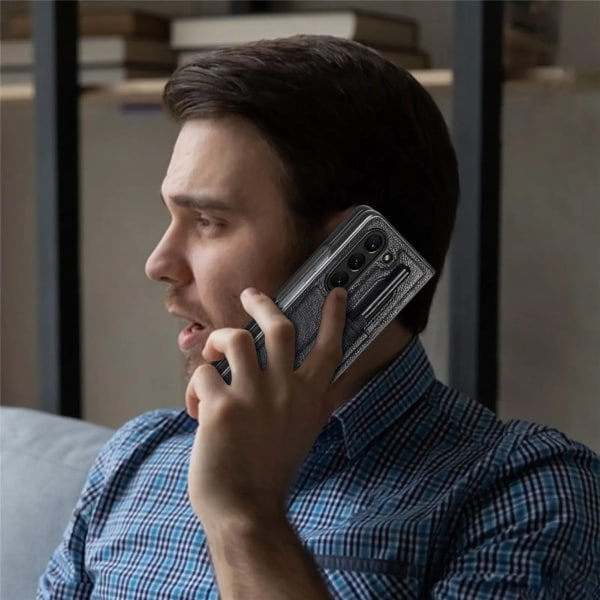 Läderfodral med pennhållare för Samsung Galaxy Z Fold 5 Svart