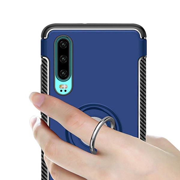 Tyylikäs käytännöllinen suojakuori sormustelineellä (FLOVEME) - Huawei P30 Blå