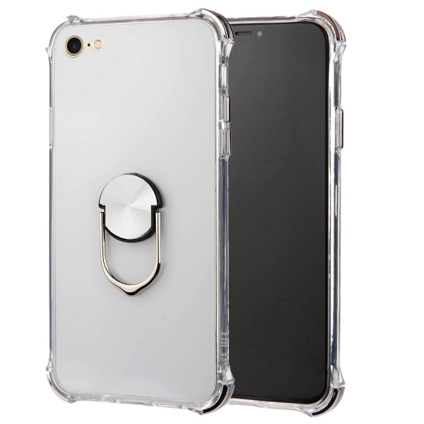Tyylikäs silikonikotelo sormustelineellä - iPhone 6/6S Silver