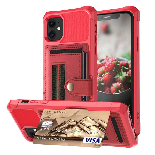 iPhone 12 cover med kortholder Röd