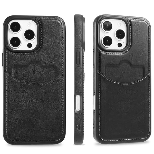 Slimmat Läder Kortfacksskal kompatibel med iPhone 16 pro max Blå