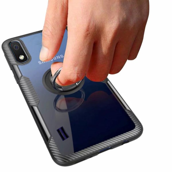 Samsung Galaxy A10 - Effektivt cover med ringholder (LEMAN) Marinblå/Silver