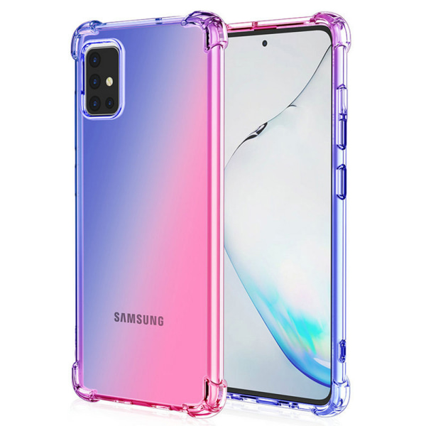 Samsung Galaxy A71 - Stødabsorberende Floveme Silikone Cover Blå/Rosa