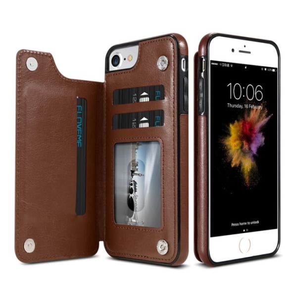 iPhone 8 Plus - Läderskal med Plånbok/Kortfack från NKOBEE Brun